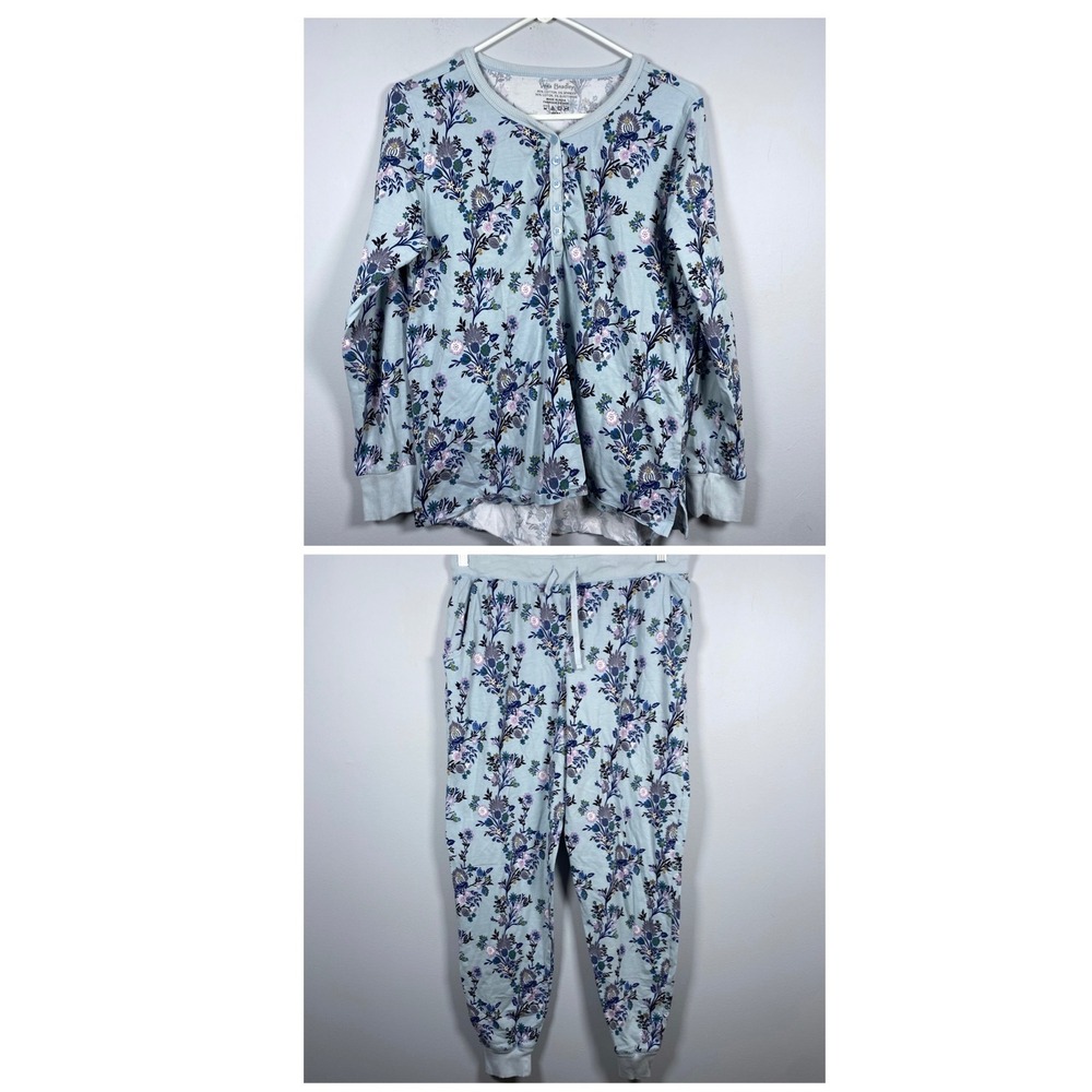 Vera Bradley Pajama Set Womens Medium Blue Purple Floral Henley Top Jogger Pants